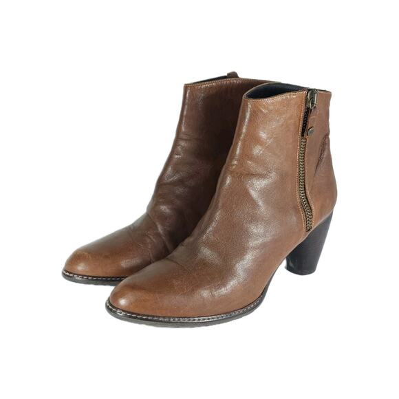 Stuart Weitzman Women's US 10M Brown Cognac Soft Leather Side Zip Ankle Boots - Picture 1 of 16